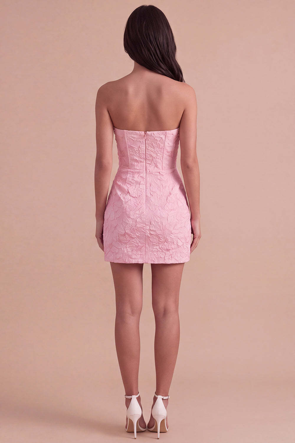 Pink Corset Bodycon Jacquard Mini Floral Homecoming Dress with Bow