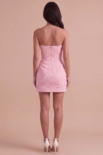 Pink Corset Bodycon Jacquard Mini Floral Homecoming Dress with Bow
