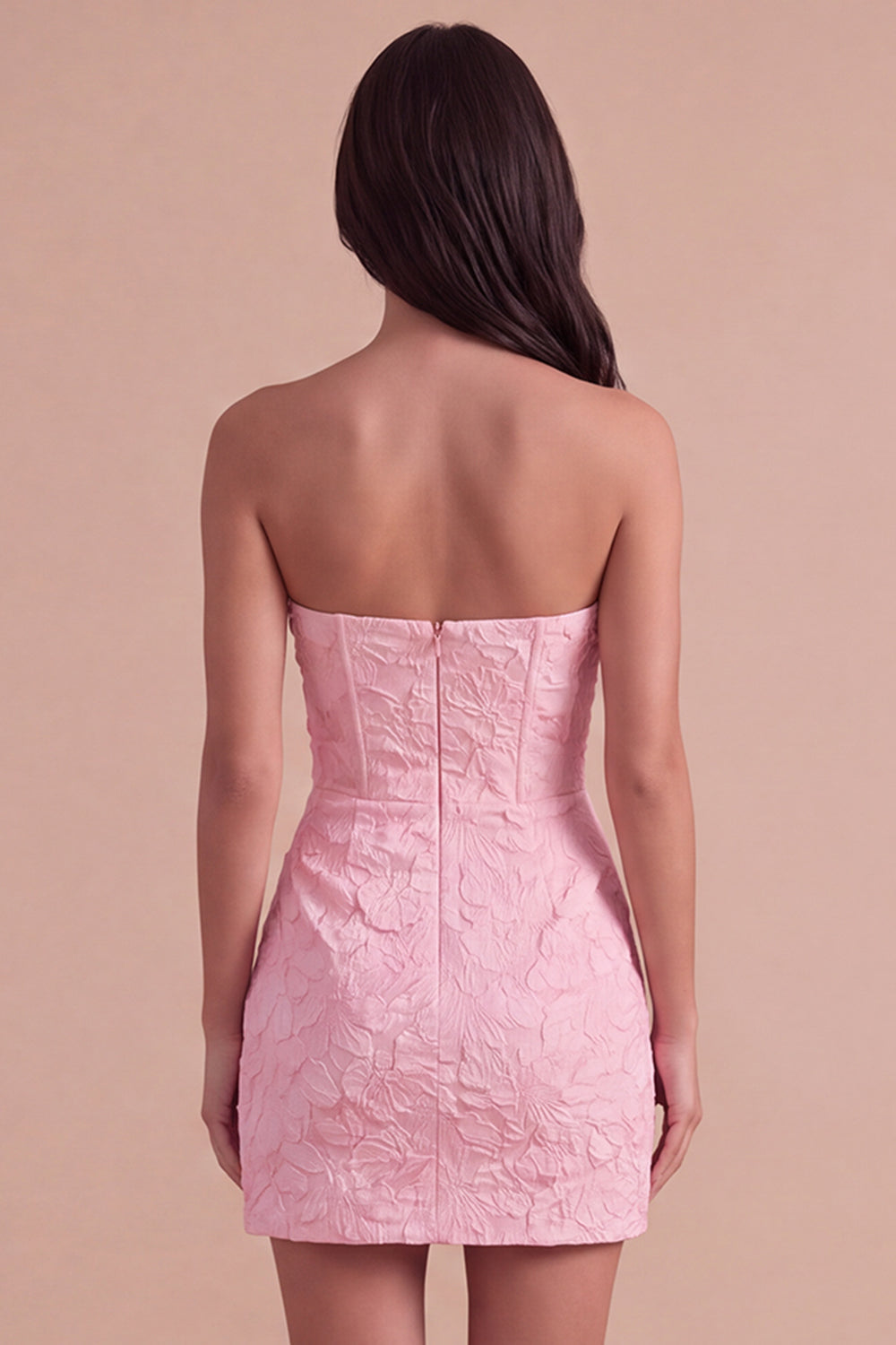 Pink Corset Bodycon Jacquard Mini Floral Homecoming Dress with Bow