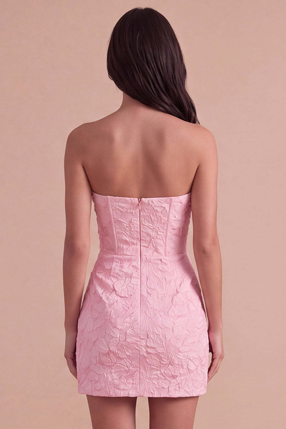 Pink Corset Bodycon Jacquard Mini Floral Homecoming Dress with Bow