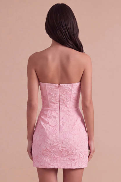 Pink Corset Bodycon Jacquard Mini Floral Homecoming Dress with Bow