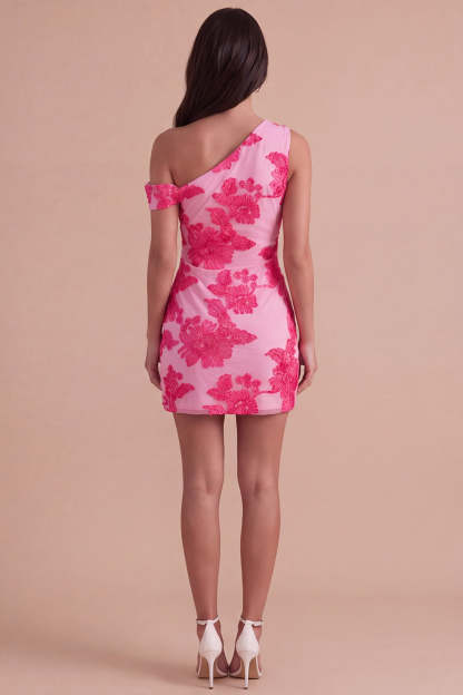 Fuchsia Bodycon One Shoulder Floral Mini Homecoming Dress