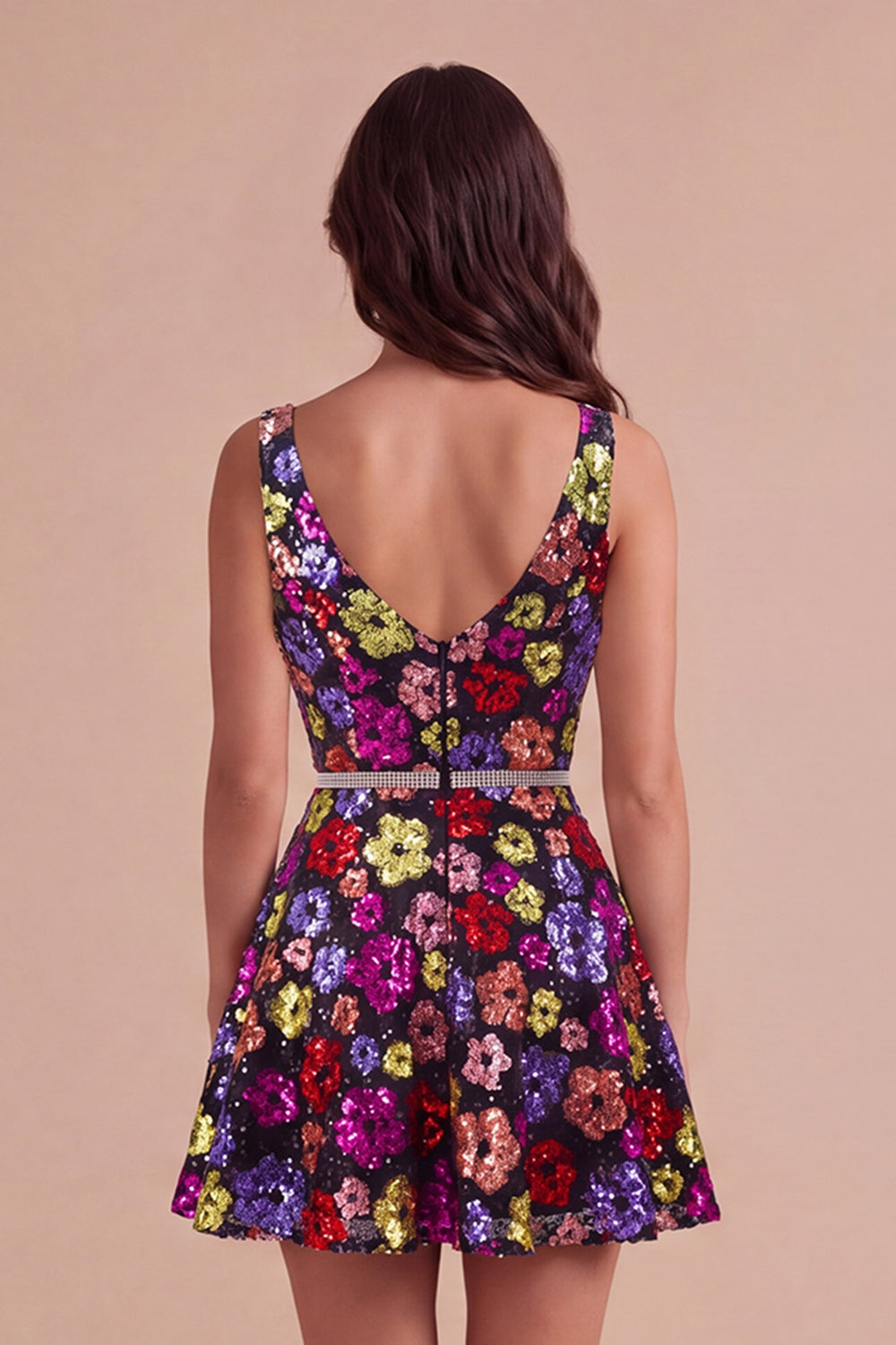 Sparkly Black A-Line V-Neck Sequins Short Homecoming Dress