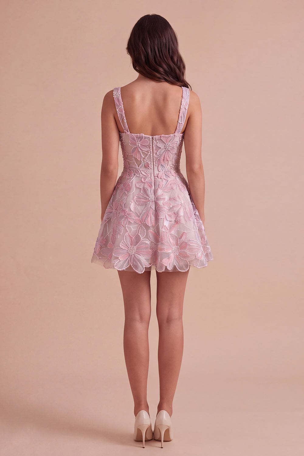 Lilac A-Line Square Neck Floral Short Homecoming Dress with Pearls