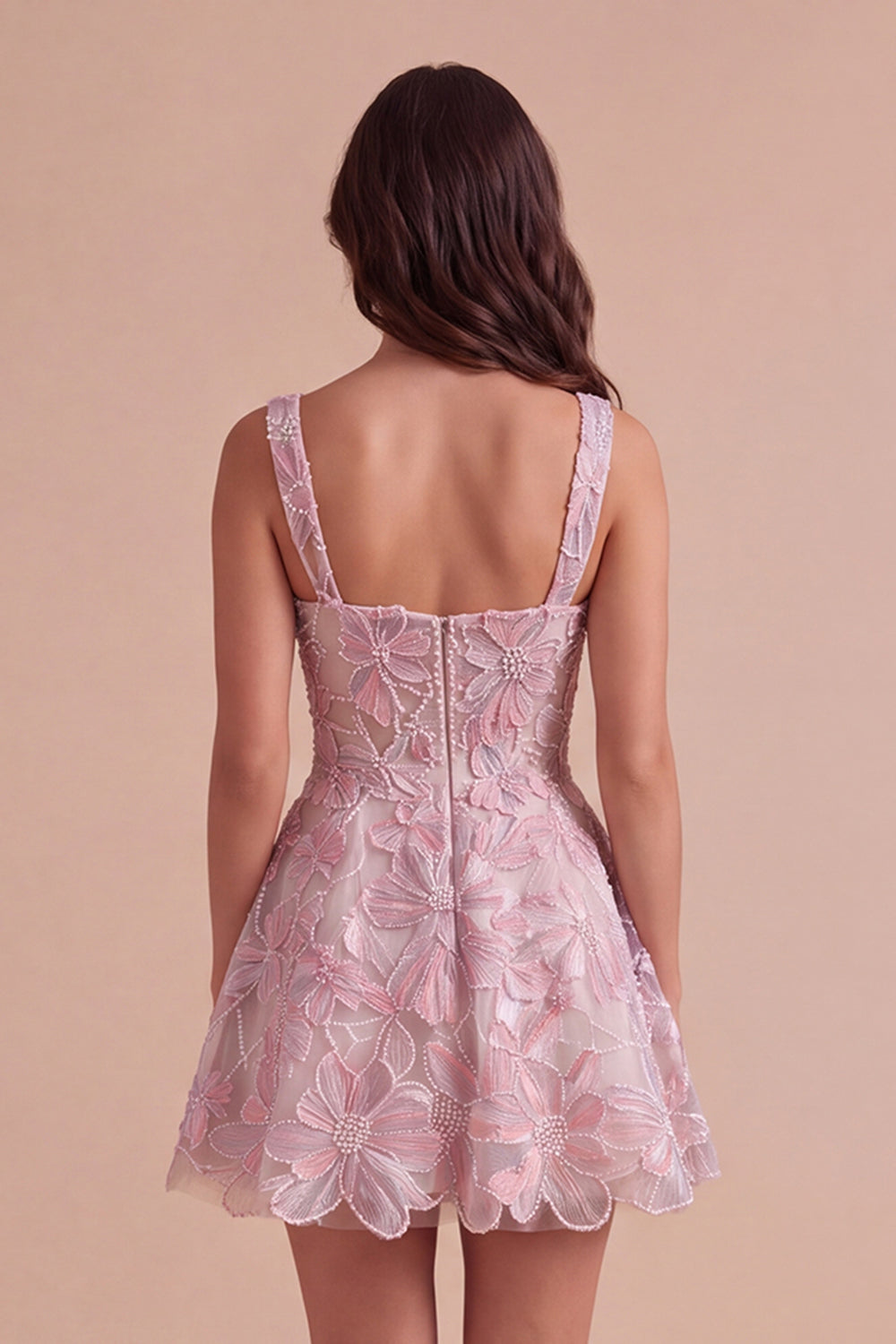Lilac A-Line Square Neck Floral Short Homecoming Dress with Pearls