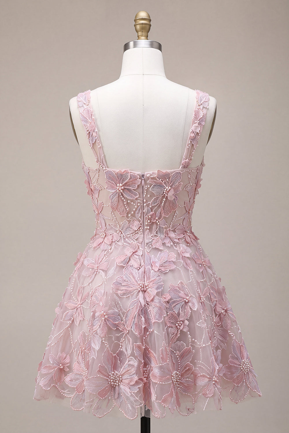 Lilac A-Line Square Neck Floral Short Homecoming Dress with Pearls