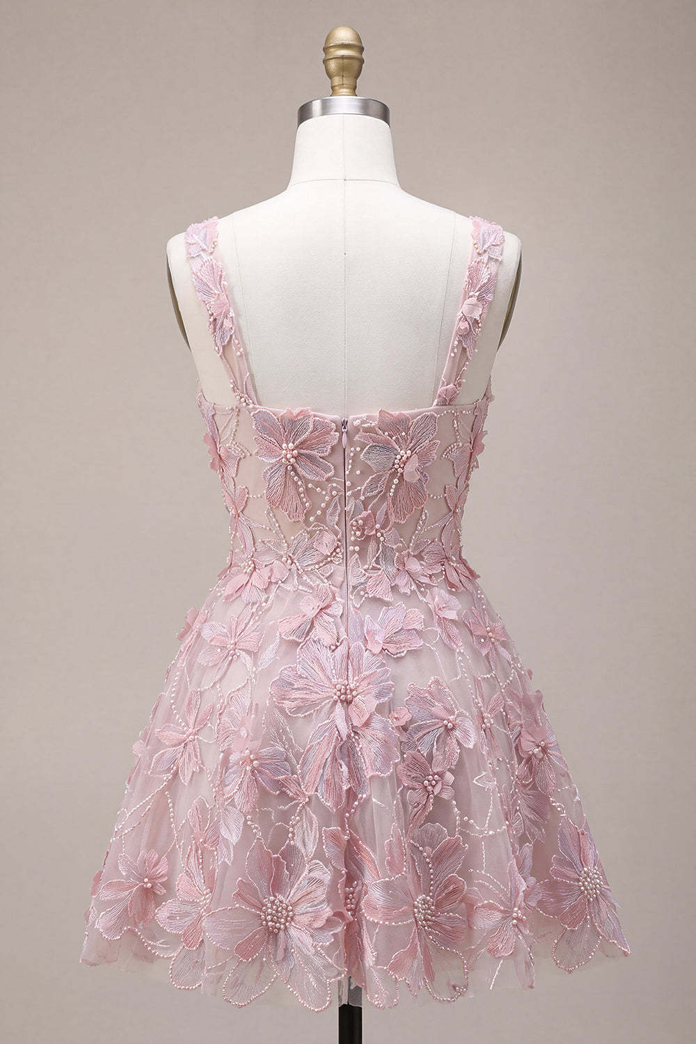 Lilac A-Line Square Neck Floral Short Homecoming Dress with Pearls