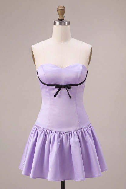 Lilac Sweetheart A Line Mini Homecoming Dress with Bow