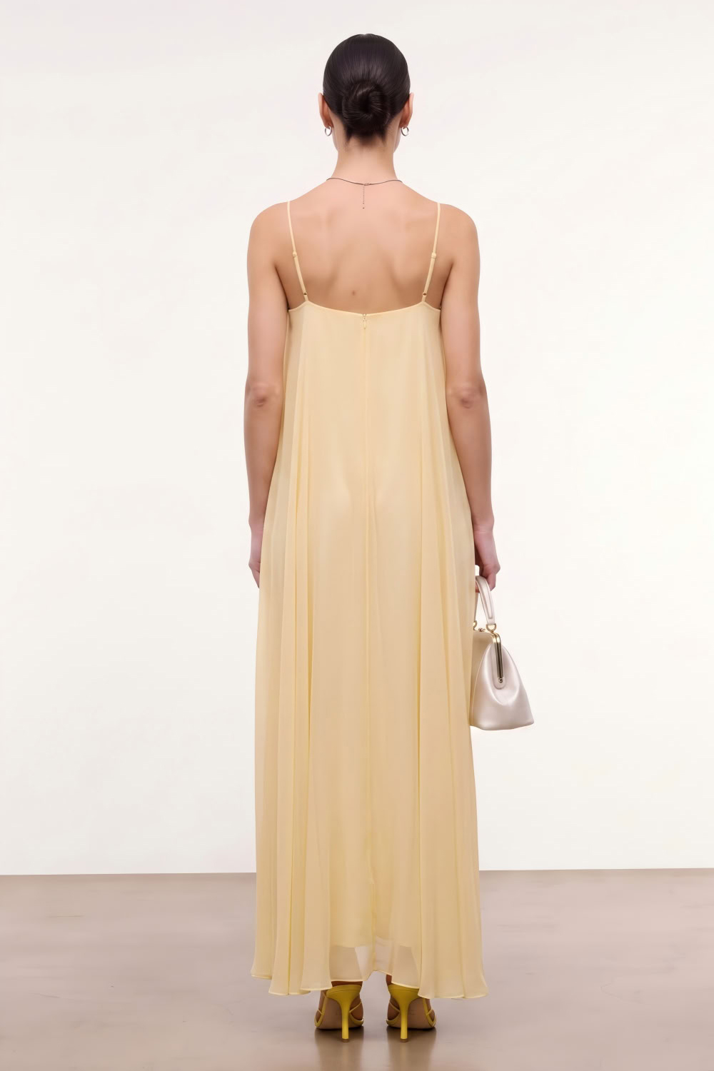 Champagne Ruffled A Line Long Wedding Guest Dress