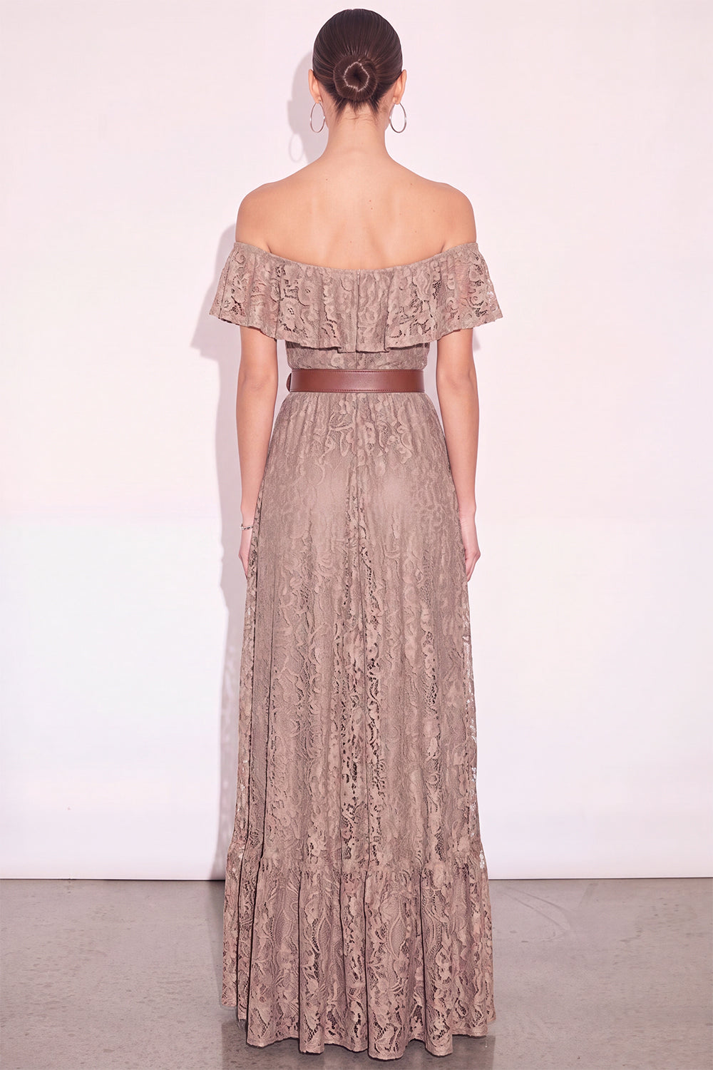 White Off the Shoulder Floral Ruffled Long Boho Wedding Dress with Slit