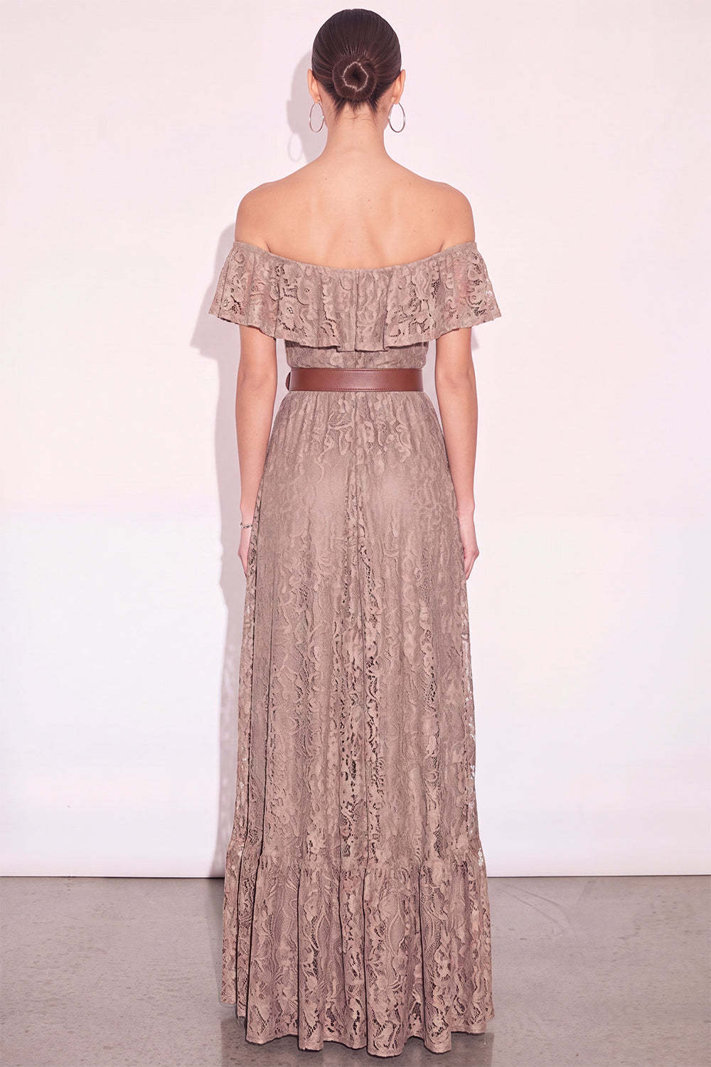 White Off the Shoulder Floral Ruffled Long Boho Wedding Dress with Slit