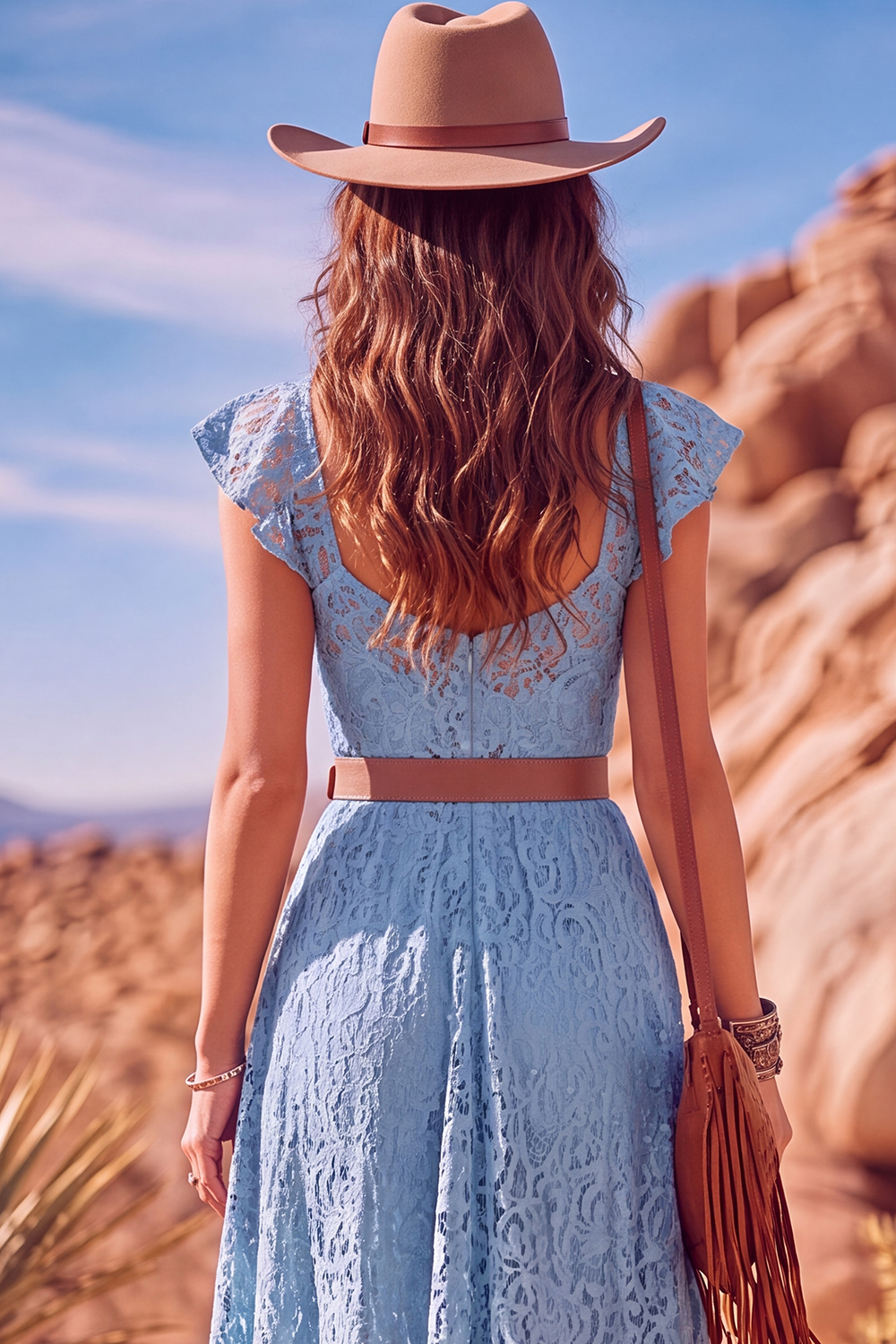 White A Line Sweetheart Flutter Sleeves High-Low Boho Wedding Dress with Belt