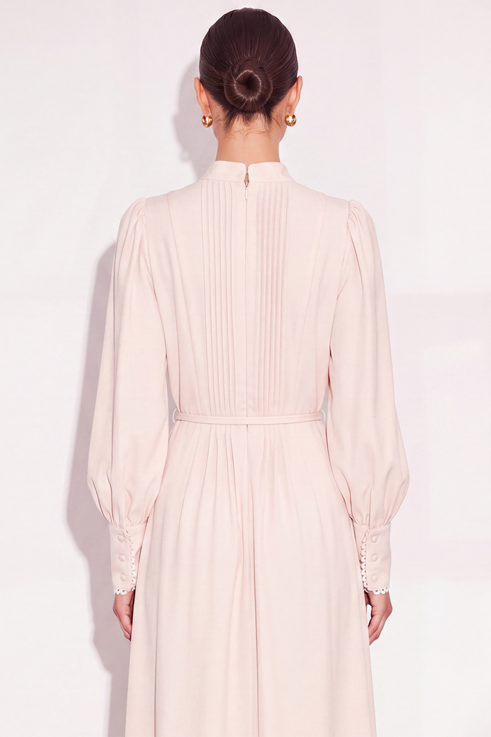 Ivory High Neck Single Breasted Midi Work Dress with Belt