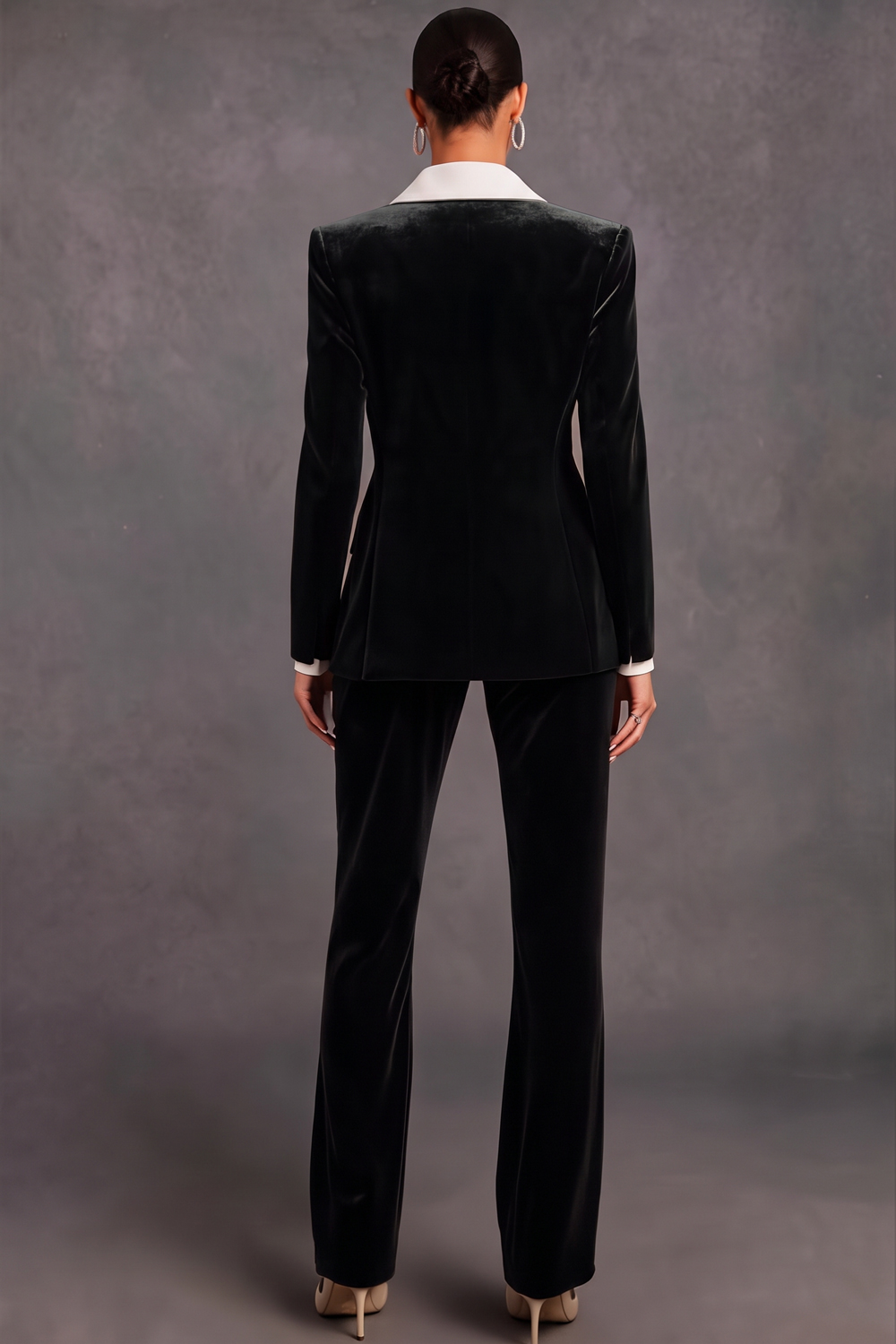 Brown Velvet Shawl Lapel Double Breasted 2 Piece Women Suits with Sleeves