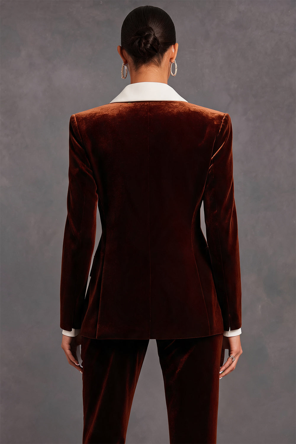 Brown Velvet Shawl Lapel Double Breasted 2 Piece Women Suits with Sleeves