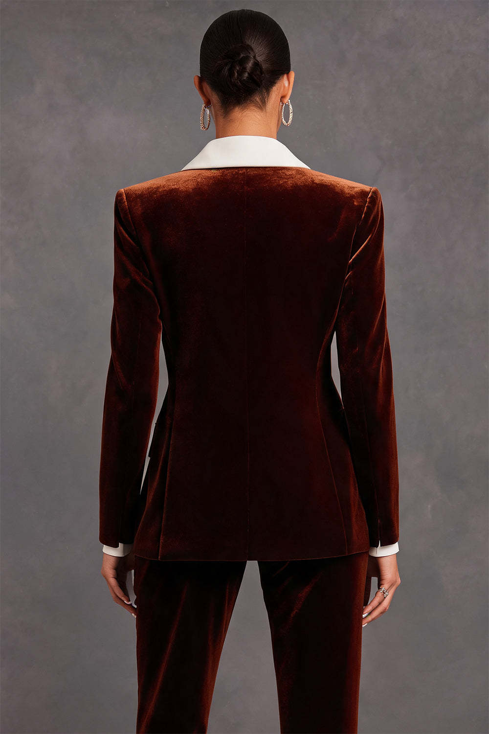 Brown Velvet Shawl Lapel Double Breasted 2 Piece Women Suits with Sleeves