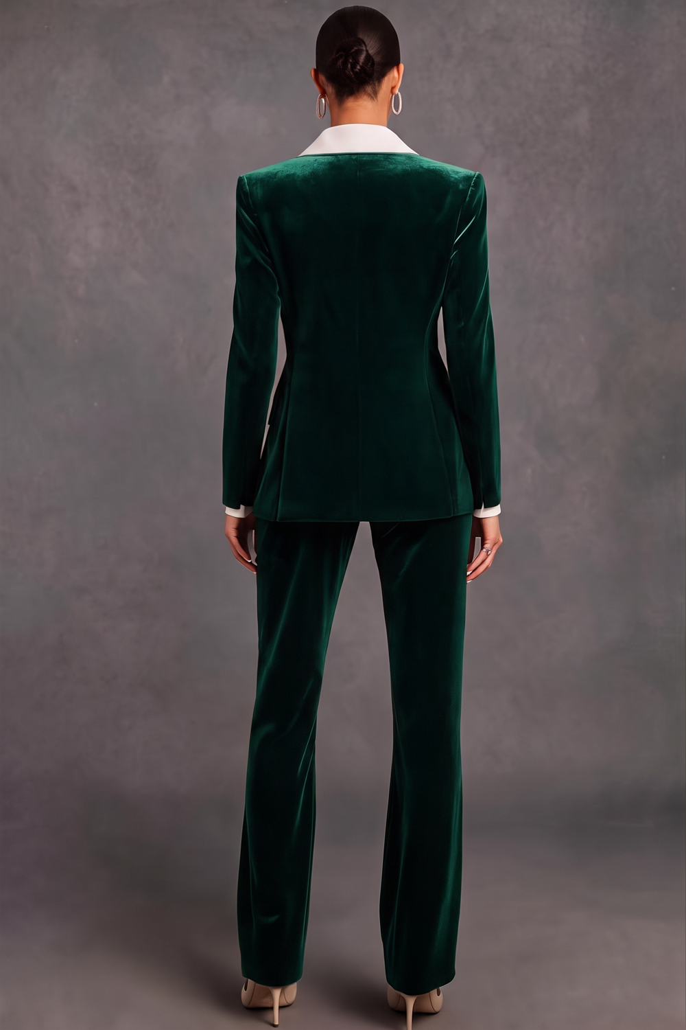Brown Velvet Shawl Lapel Double Breasted 2 Piece Women Suits with Sleeves