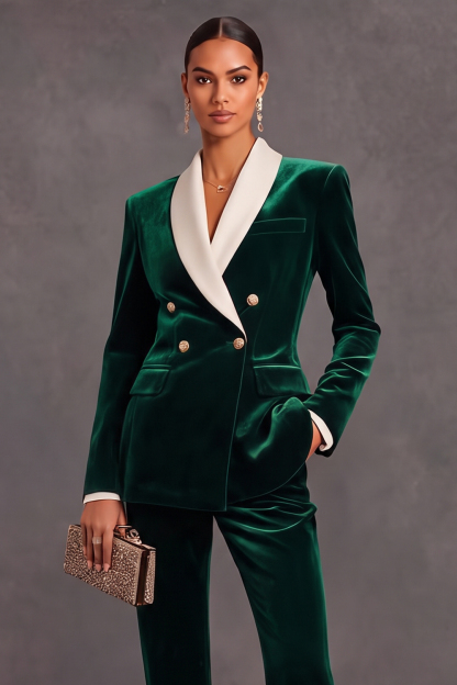 Brown Velvet Shawl Lapel Double Breasted 2 Piece Women Suits with Sleeves