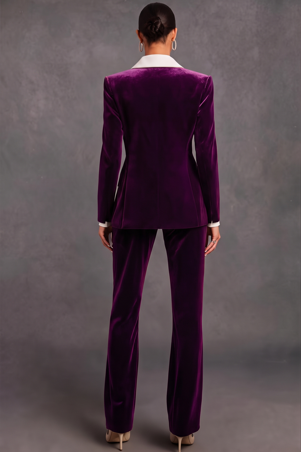 Brown Velvet Shawl Lapel Double Breasted 2 Piece Women Suits with Sleeves