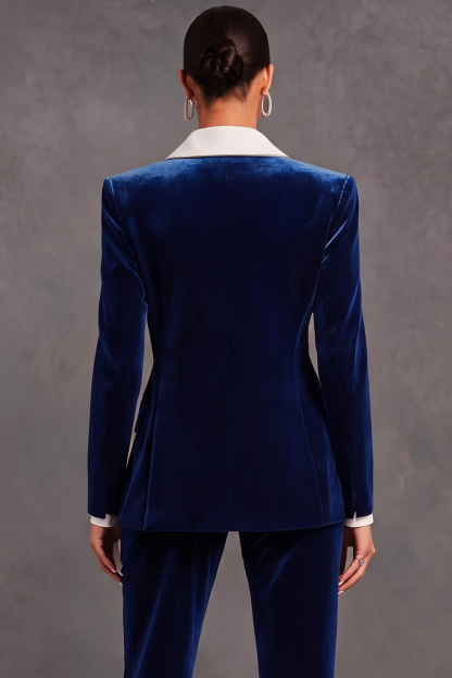 Brown Velvet Shawl Lapel Double Breasted 2 Piece Women Suits with Sleeves