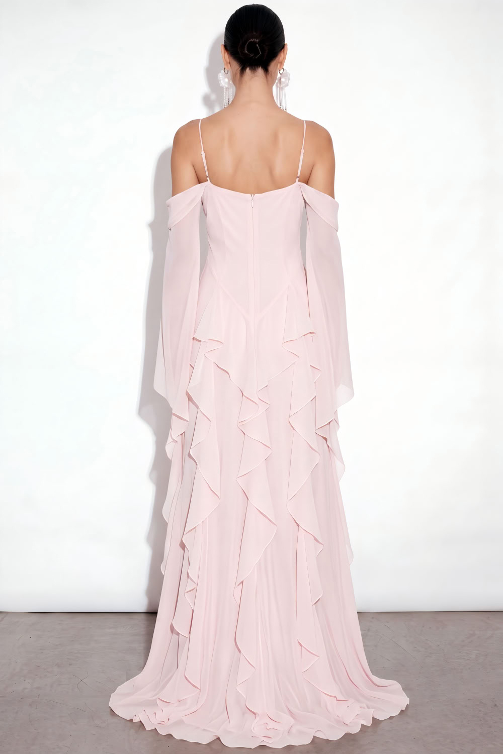 Blushing Pink Ruffled Long Formal Dress with Slit