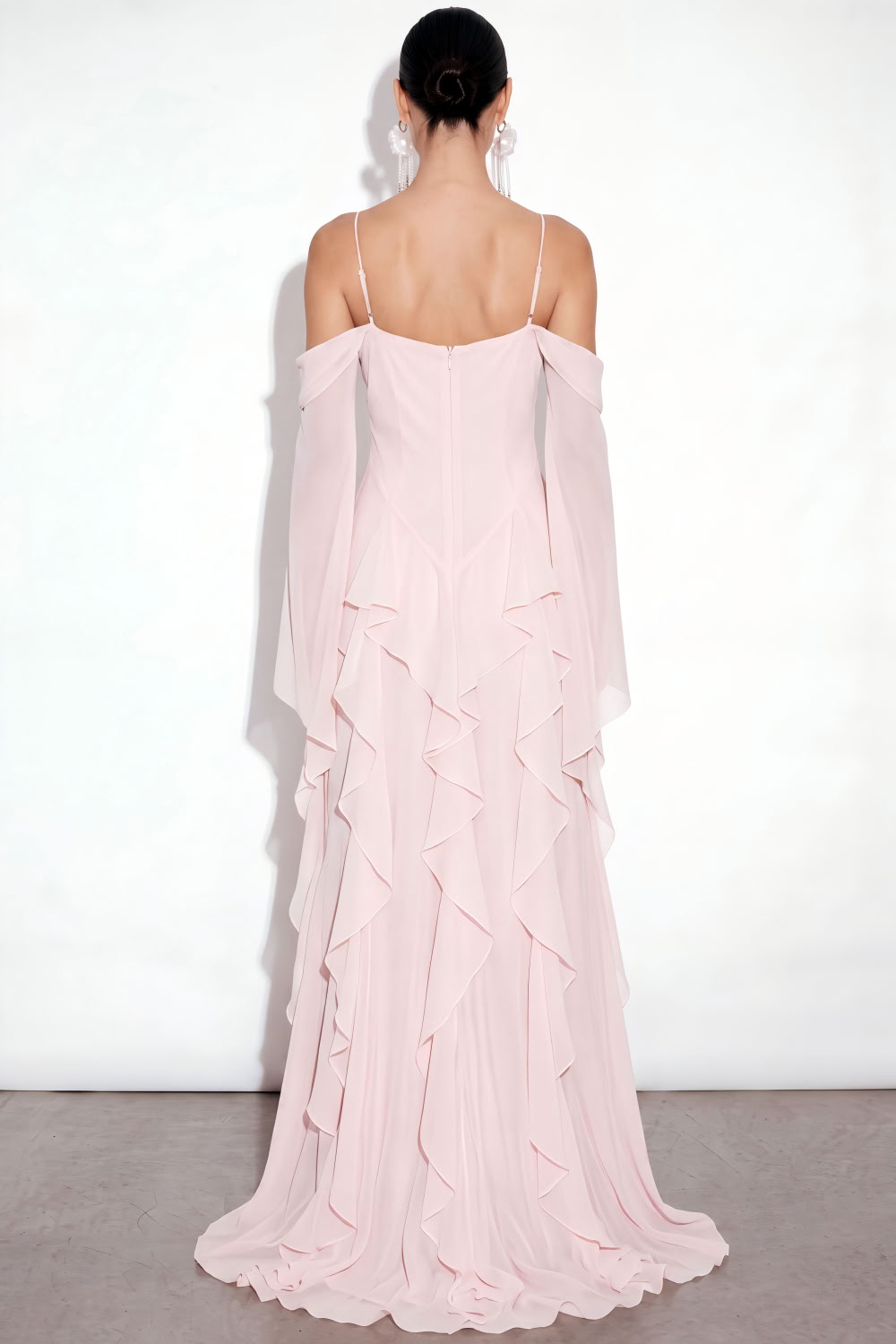 Blushing Pink Ruffled Long Formal Dress with Slit