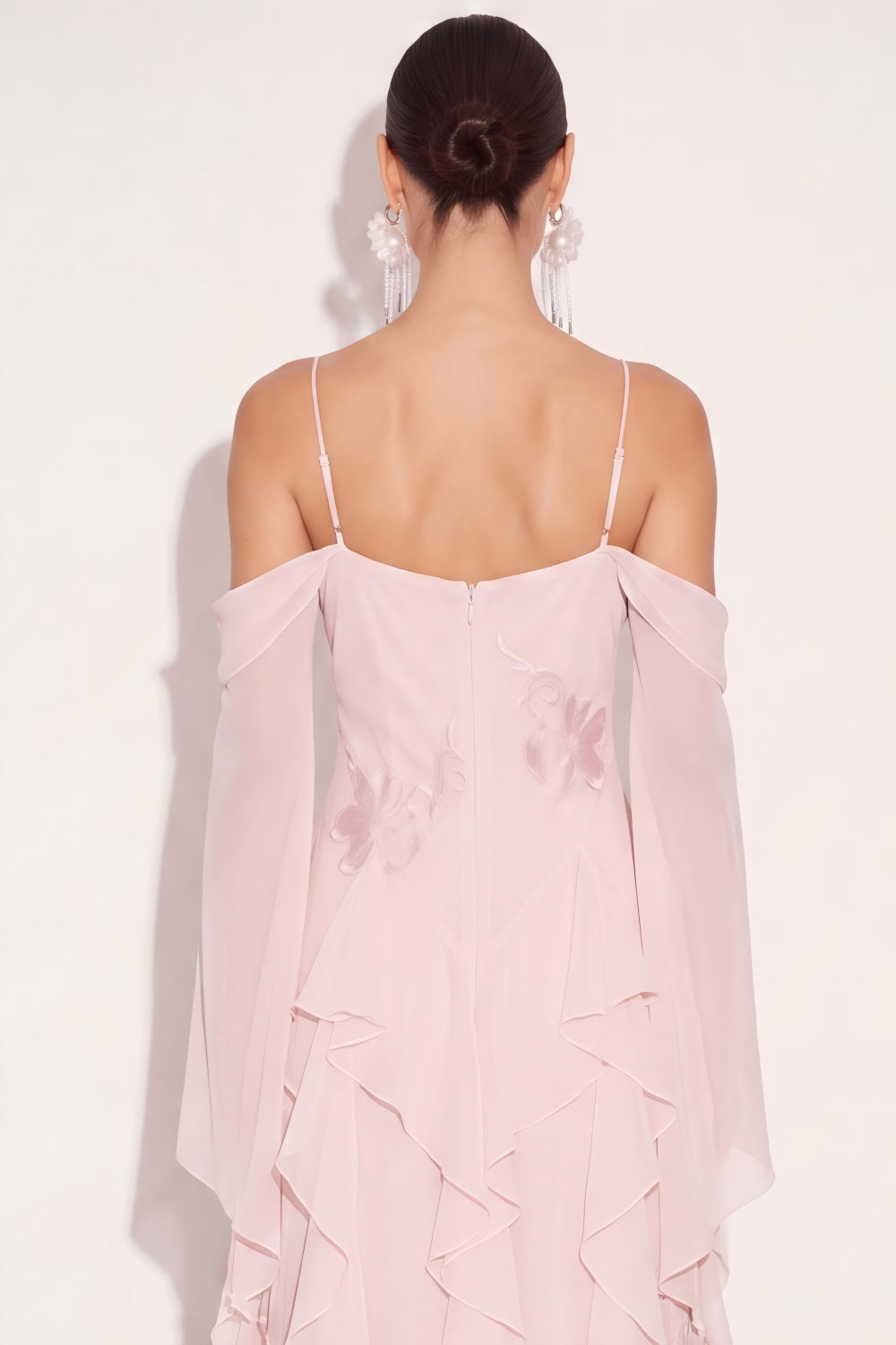 Blushing Pink Ruffled Long Formal Dress with Slit