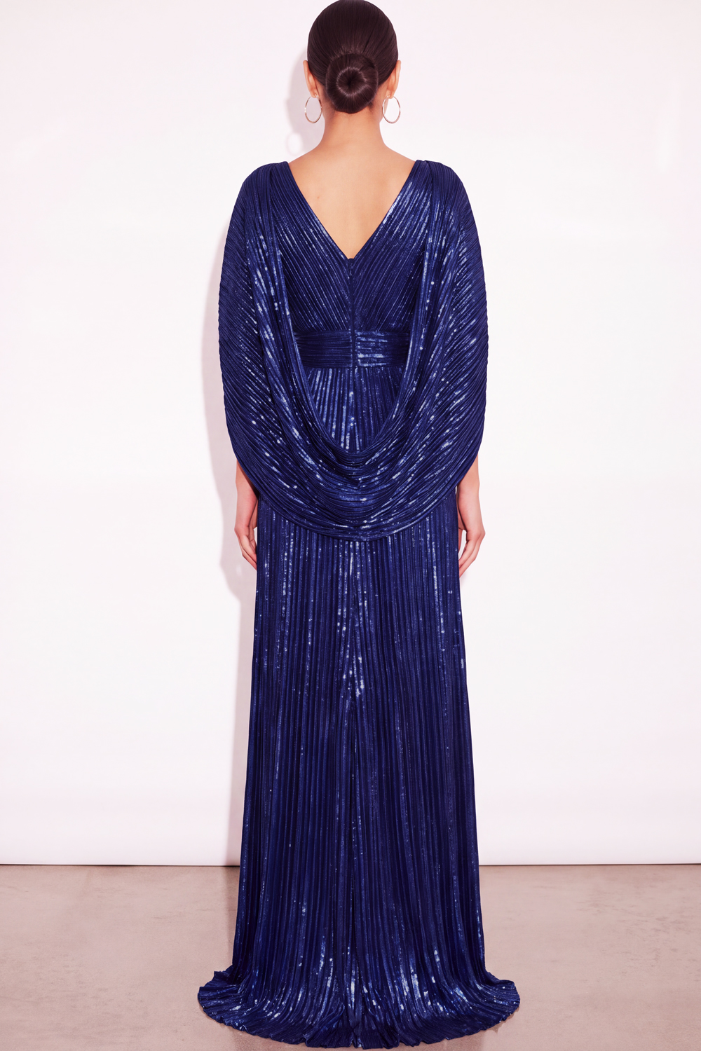 Sparkly Golden A Line V Neck Pleated Long Formal Dress with Cape
