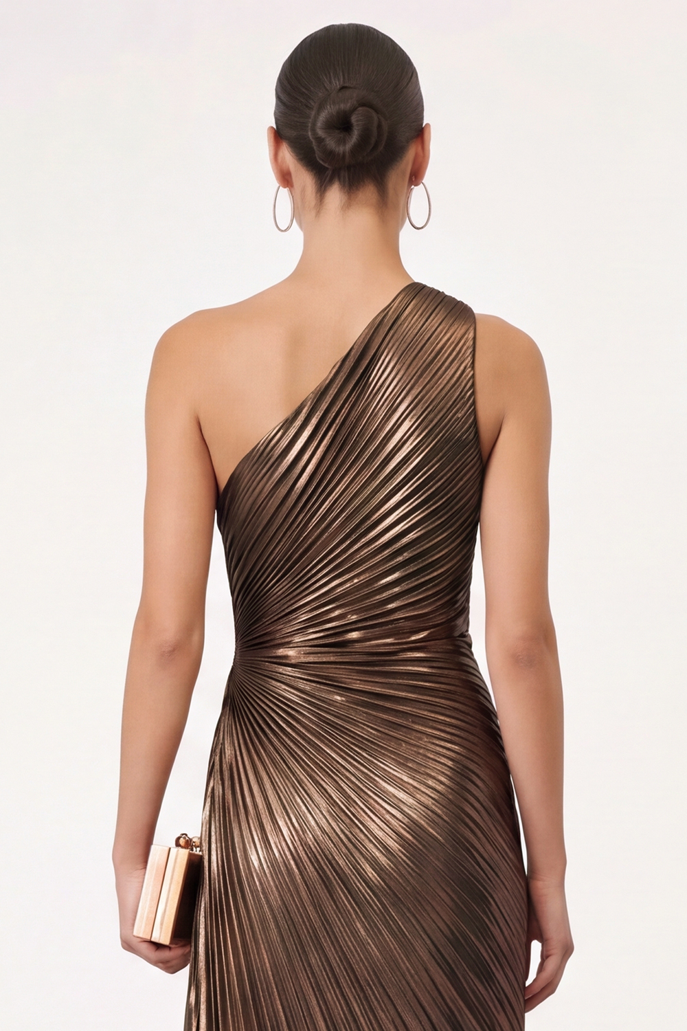 Golden Sparkly Mermaid One Shoulder Pleated Maxi Formal Dress