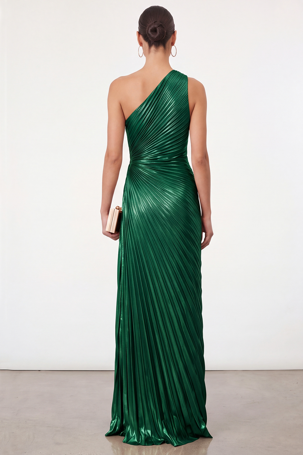 Golden Sparkly Mermaid One Shoulder Pleated Maxi Formal Dress
