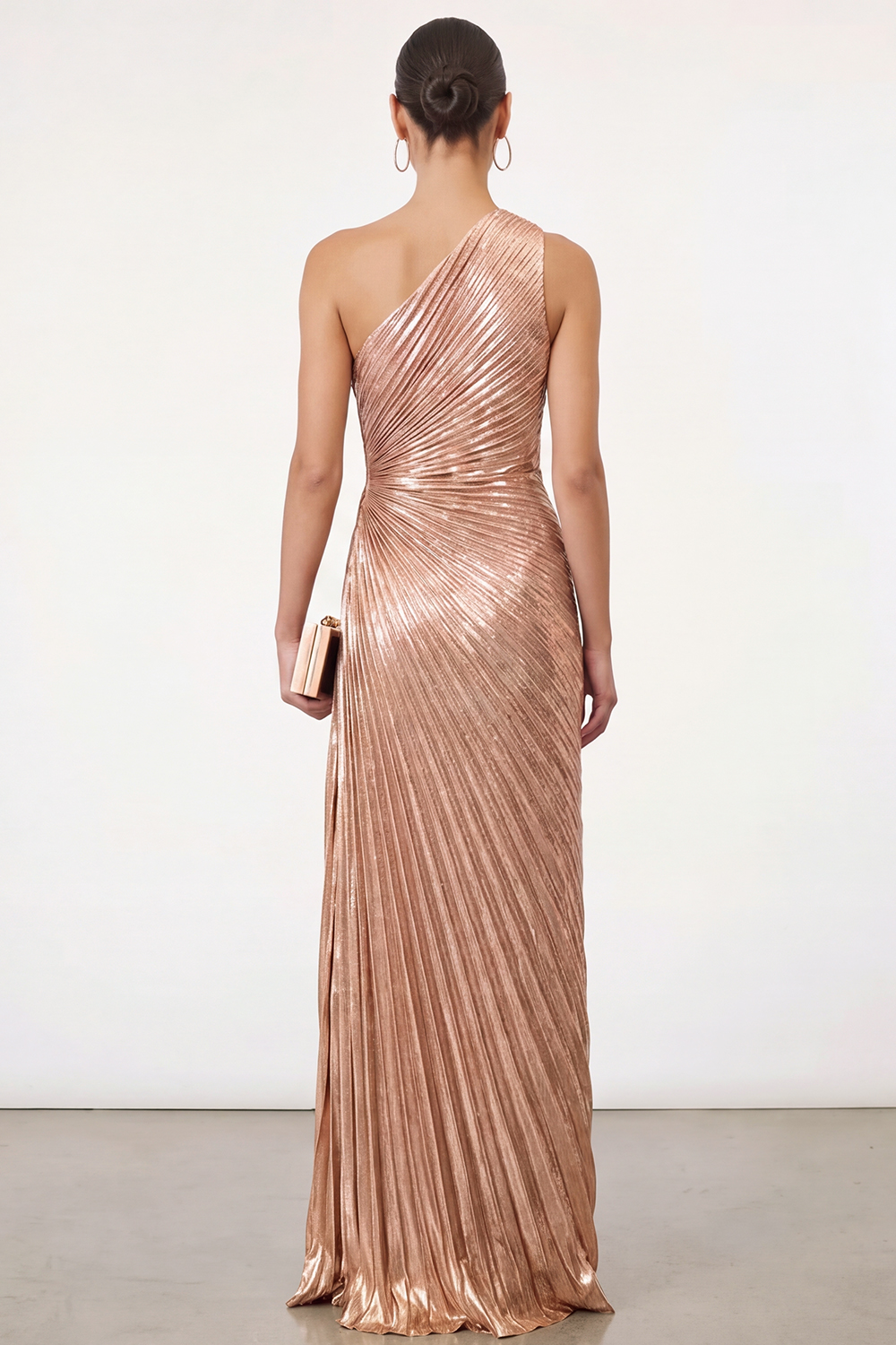 Golden Sparkly Mermaid One Shoulder Pleated Maxi Formal Dress