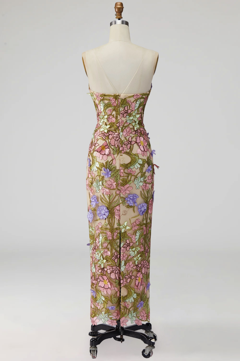 Apricot Floral Thick Straps Mermaid Long Formal Dress with Slit