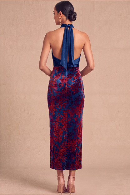 Dark Green Sheath Halter Velvet Long Formal Dress