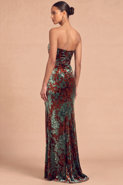 Dark Green Sheath Strapless Ruched Long Formal Dress with Slit