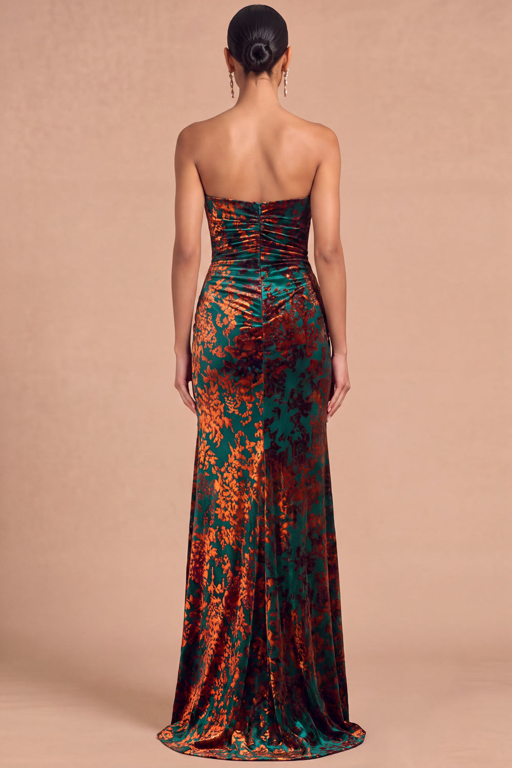 Dark Green Sheath Strapless Ruched Long Formal Dress with Slit