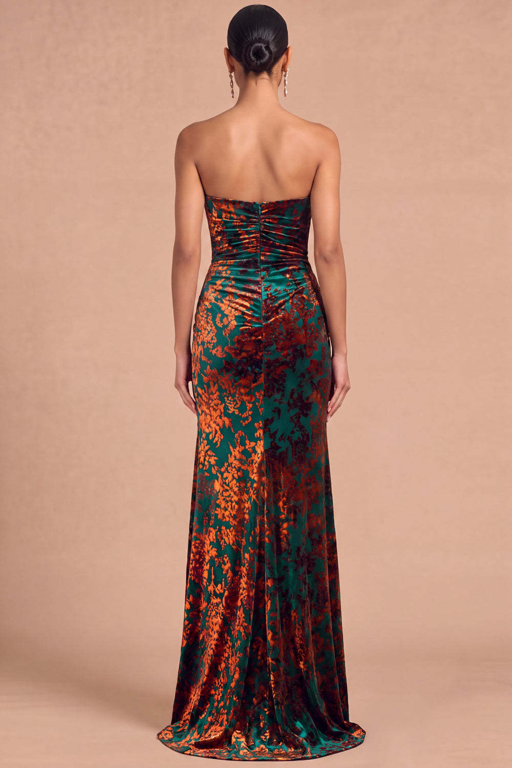 Dark Green Sheath Strapless Ruched Long Formal Dress with Slit
