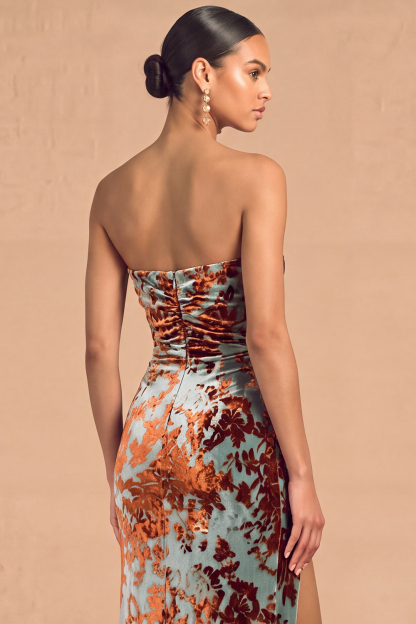 Dark Green Sheath Strapless Ruched Long Formal Dress with Slit
