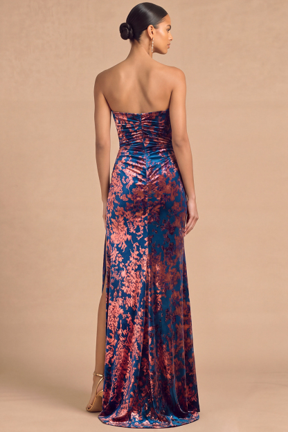 Dark Green Sheath Strapless Ruched Long Formal Dress with Slit