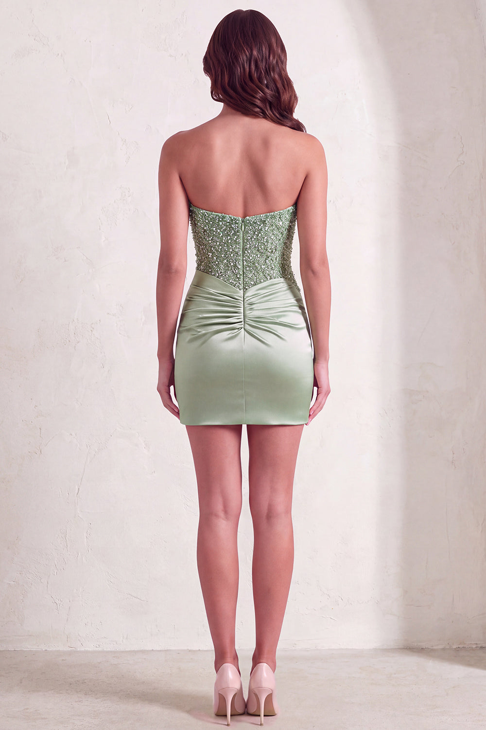Dusty Green Sparkly Sequins Strapless Bodycon Short Homecoming Dress