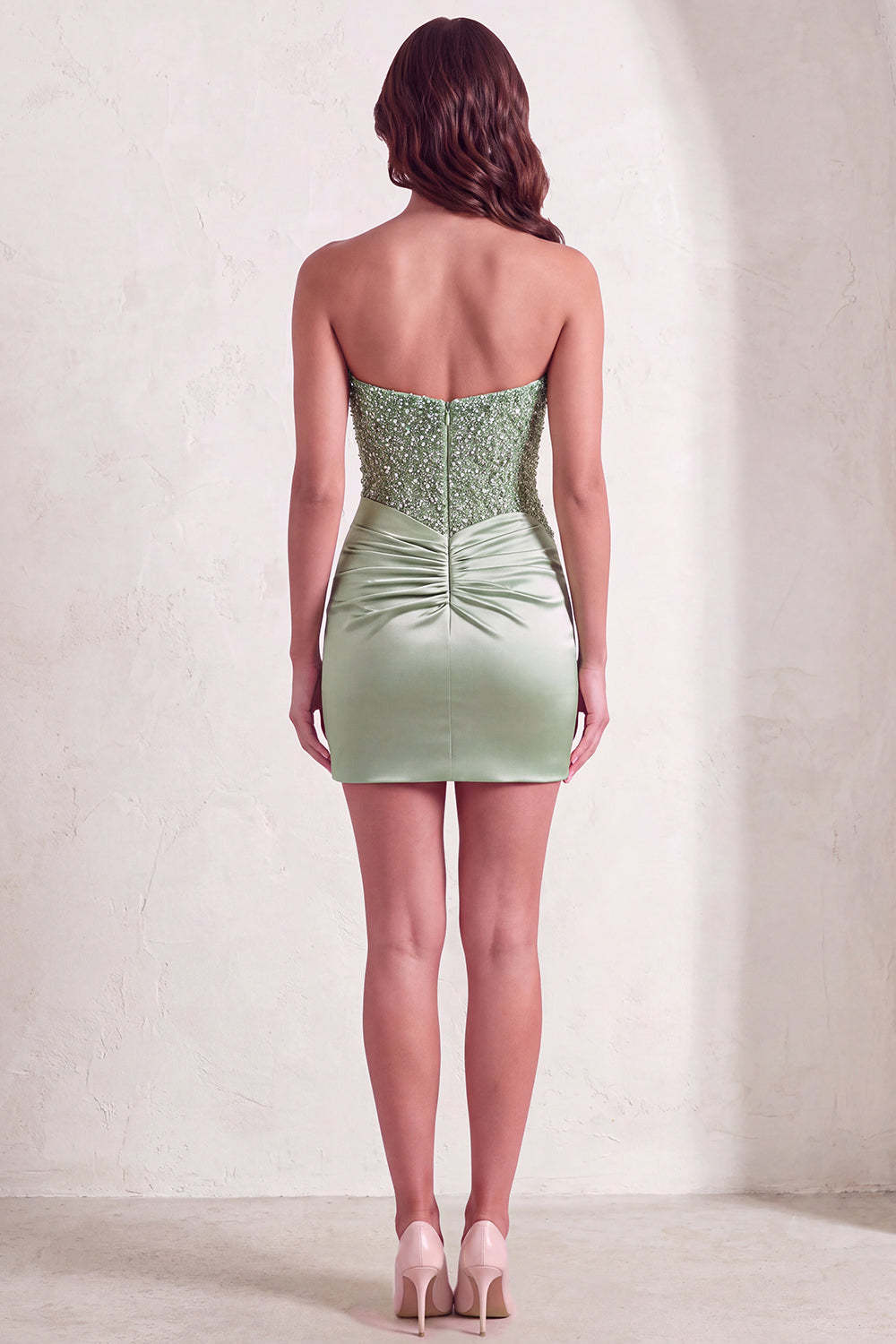 Dusty Green Sparkly Sequins Strapless Bodycon Short Homecoming Dress