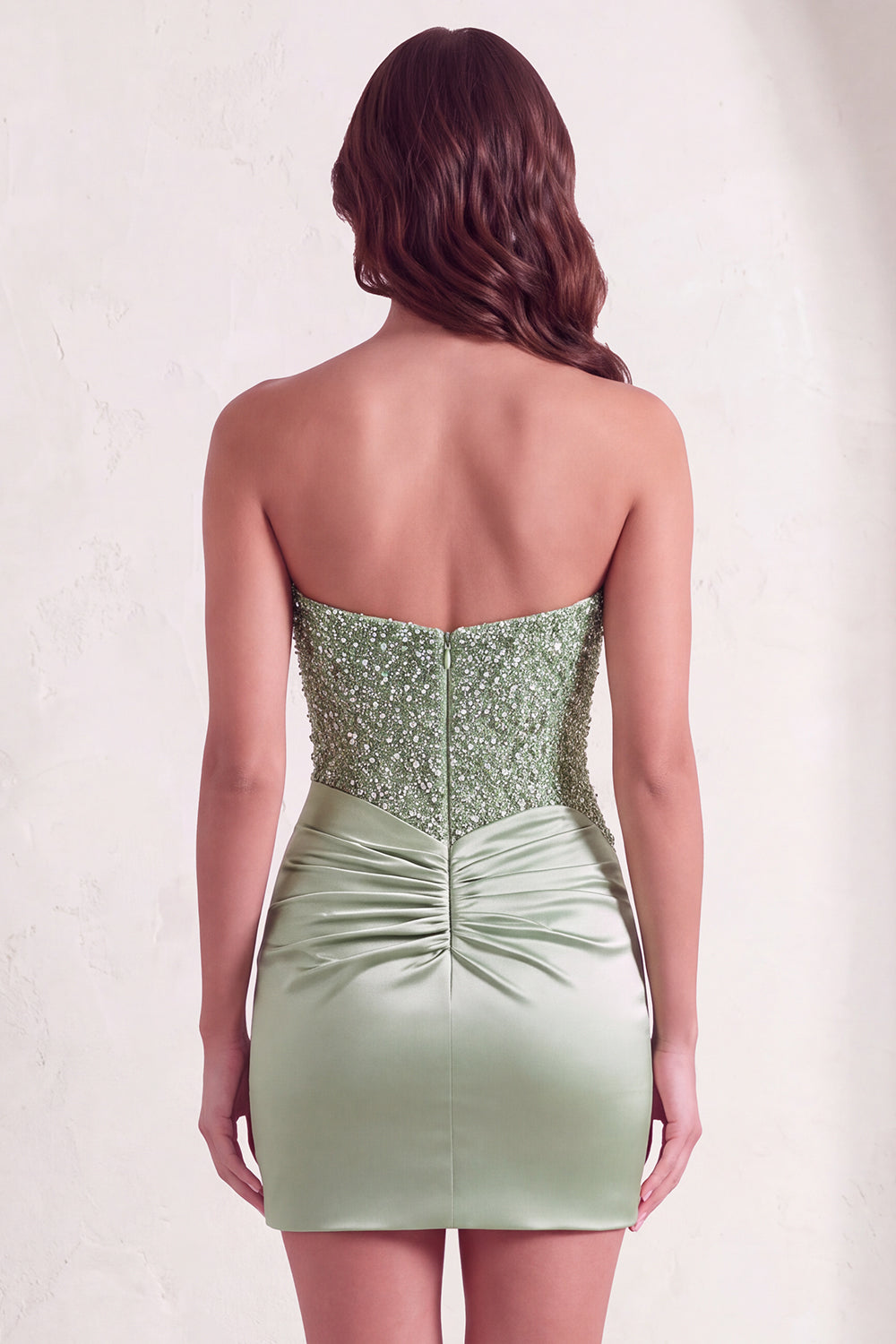 Dusty Green Sparkly Sequins Strapless Bodycon Short Homecoming Dress