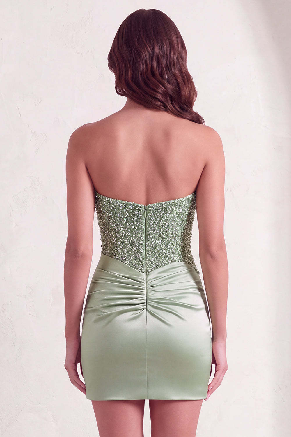 Dusty Green Sparkly Sequins Strapless Bodycon Short Homecoming Dress