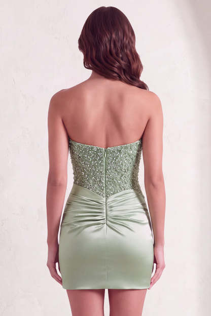 Dusty Green Sparkly Sequins Strapless Bodycon Short Homecoming Dress
