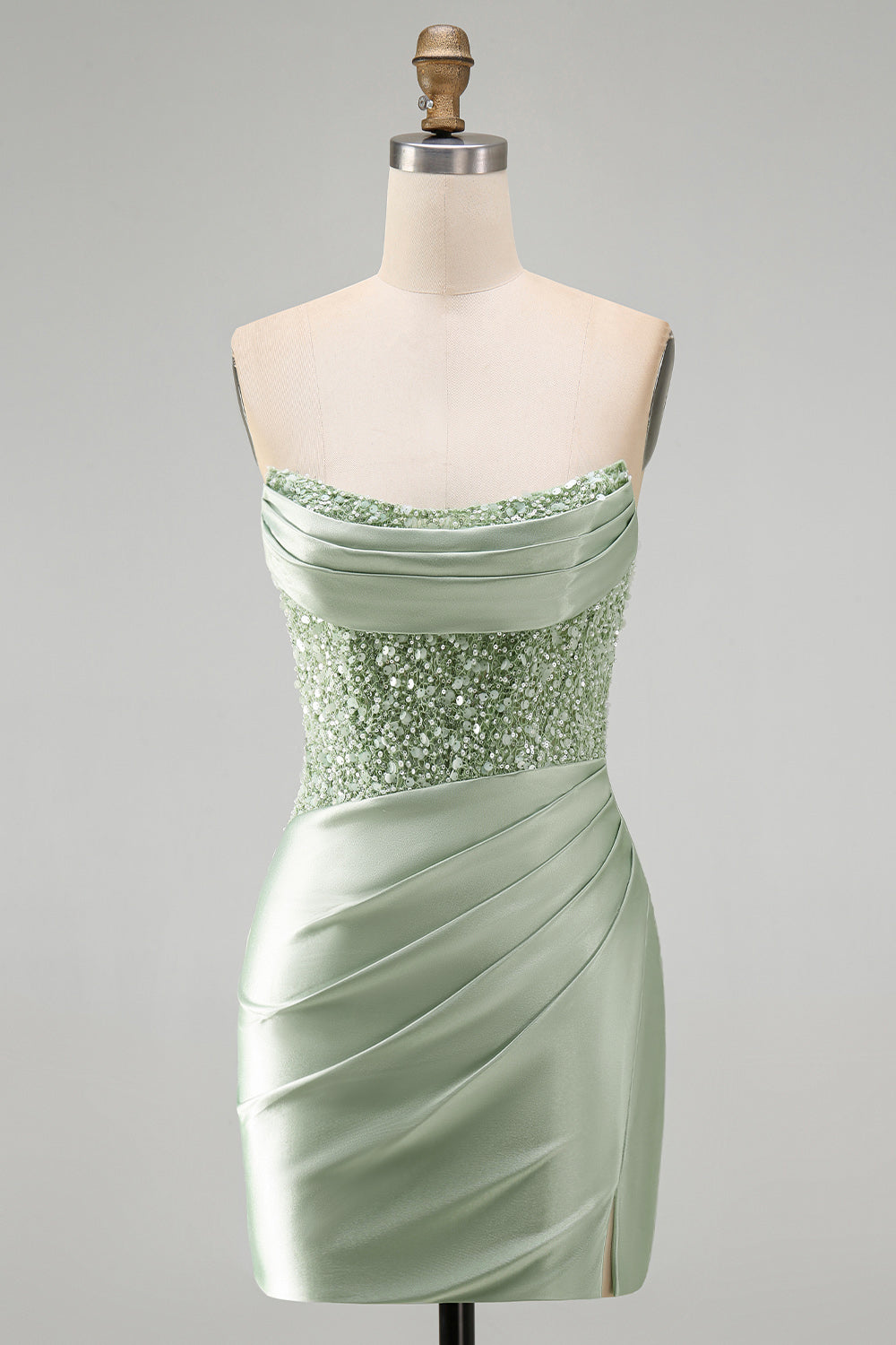 Dusty Green Sparkly Sequins Strapless Bodycon Short Homecoming Dress