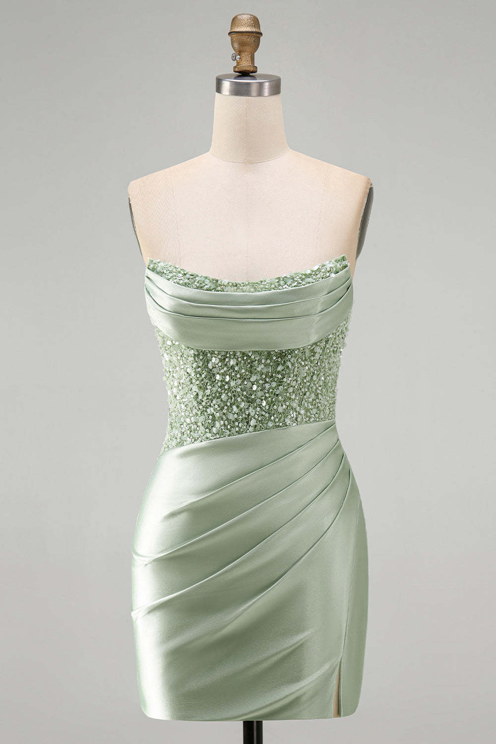 Dusty Green Sparkly Sequins Strapless Bodycon Short Homecoming Dress