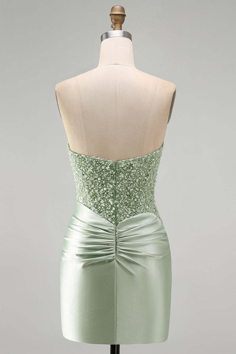 Dusty Green Sparkly Sequins Strapless Bodycon Short Homecoming Dress