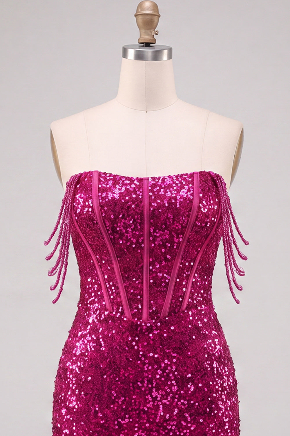 Fuchsia Sparkly Corset Sequins Off the Shoulder Short Homecoming Dress with Slit
