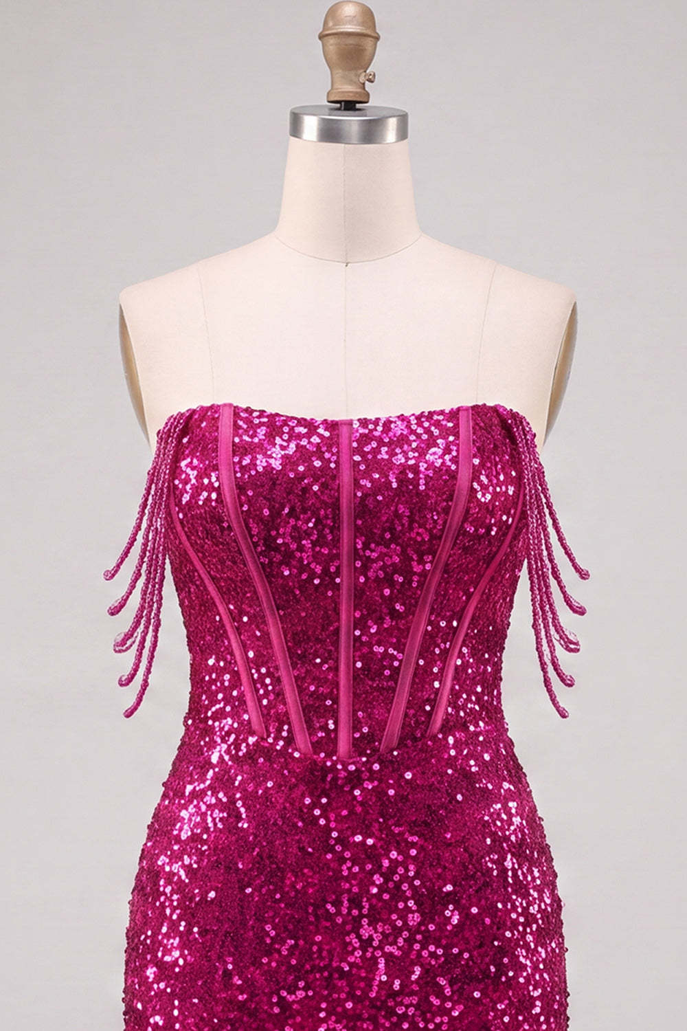 Fuchsia Sparkly Corset Sequins Off the Shoulder Short Homecoming Dress with Slit