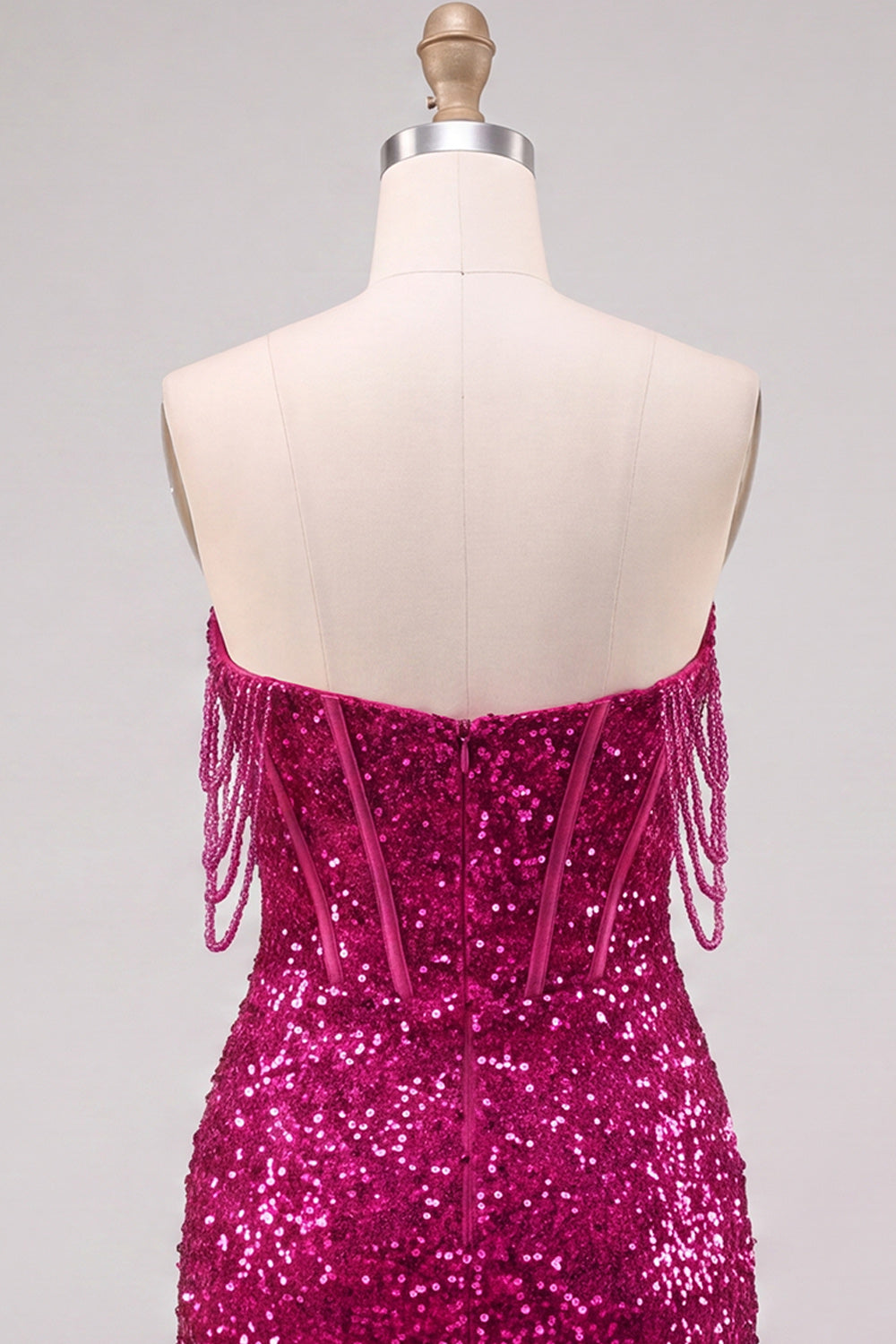 Fuchsia Sparkly Corset Sequins Off the Shoulder Short Homecoming Dress with Slit