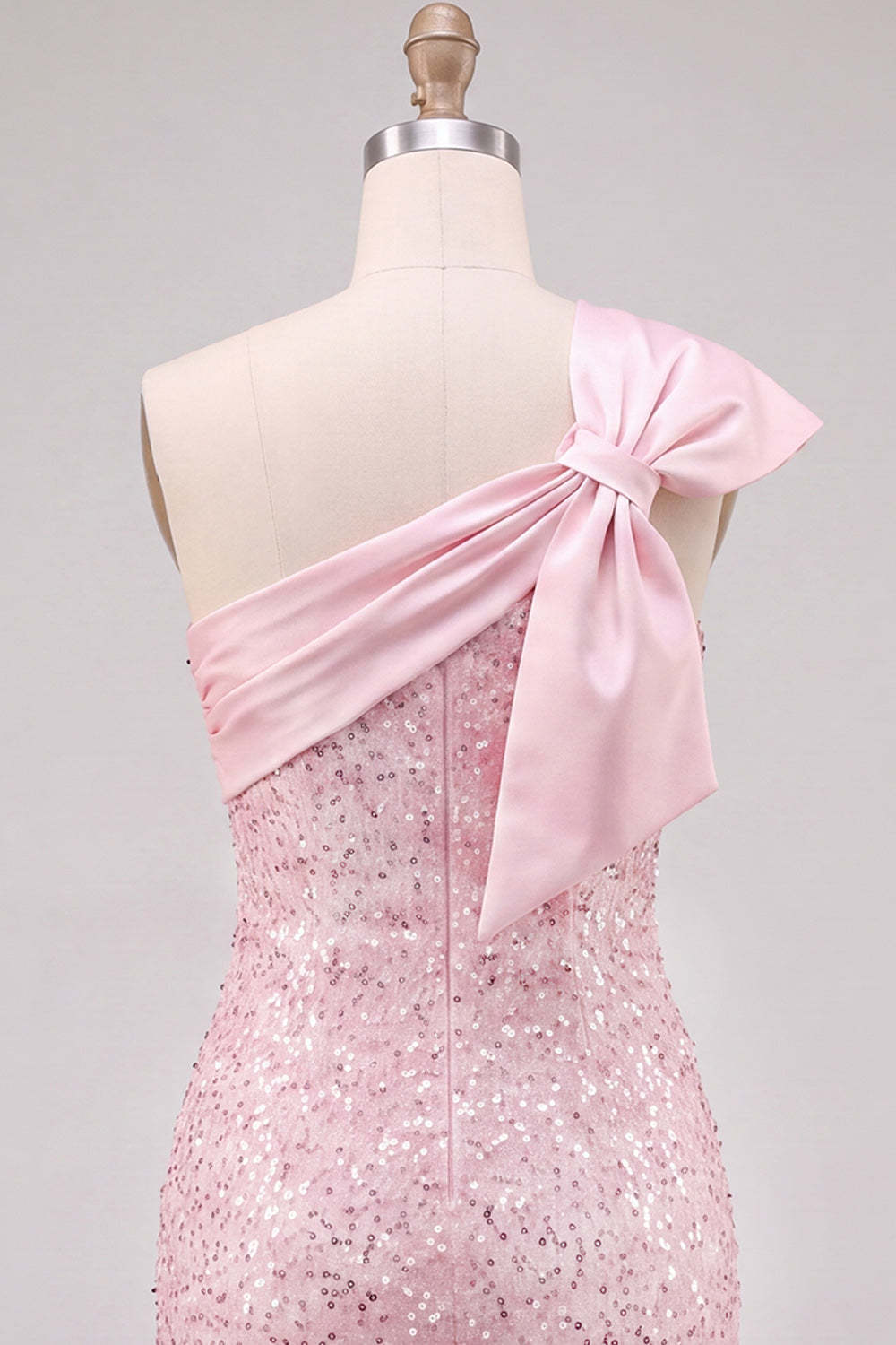 Sparkly Pink Sequins Bodycon One Shoulder Short Homecoming Dress with Bow